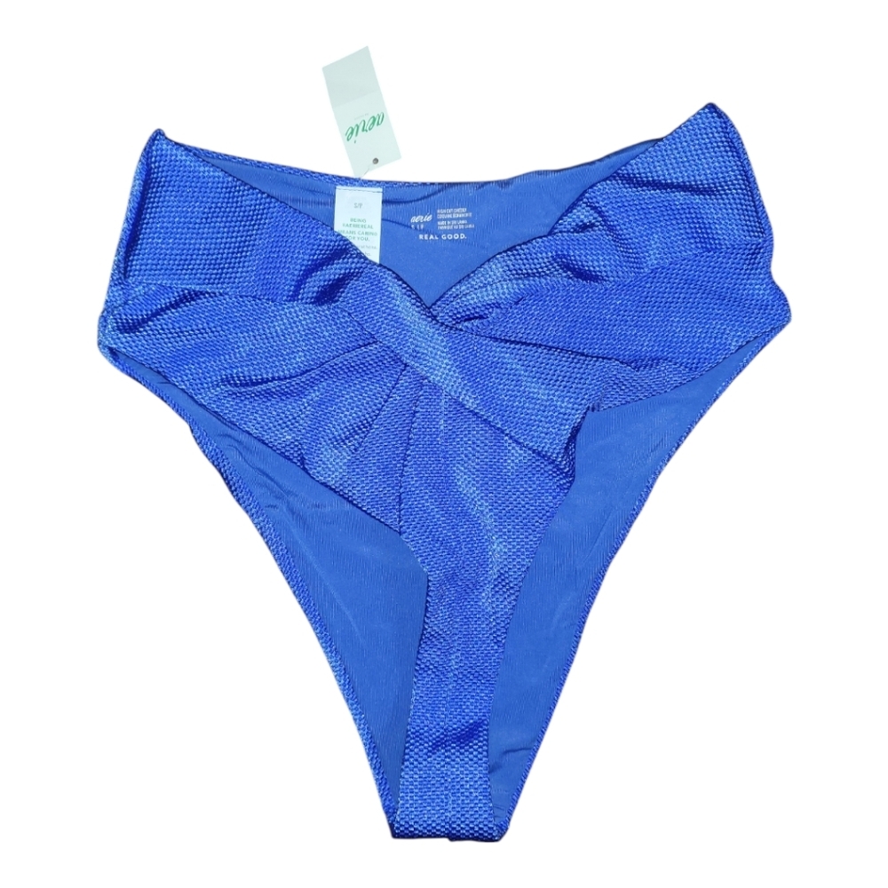 💕Aerie twist front high‎ waisted cheeky bikini bottoms size S  NEW